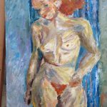 Rödhåriga damen (parafras insp av Inge Schiöler) olja på duk 92 x 73 cm Pris 900:-